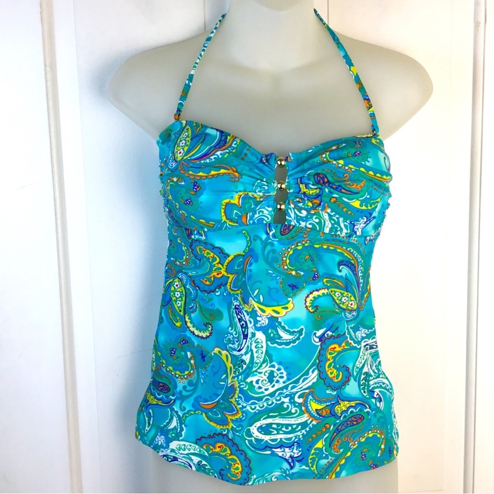 Lauren Ralph Lauren Turquoise Halter Tankini Top Size 6